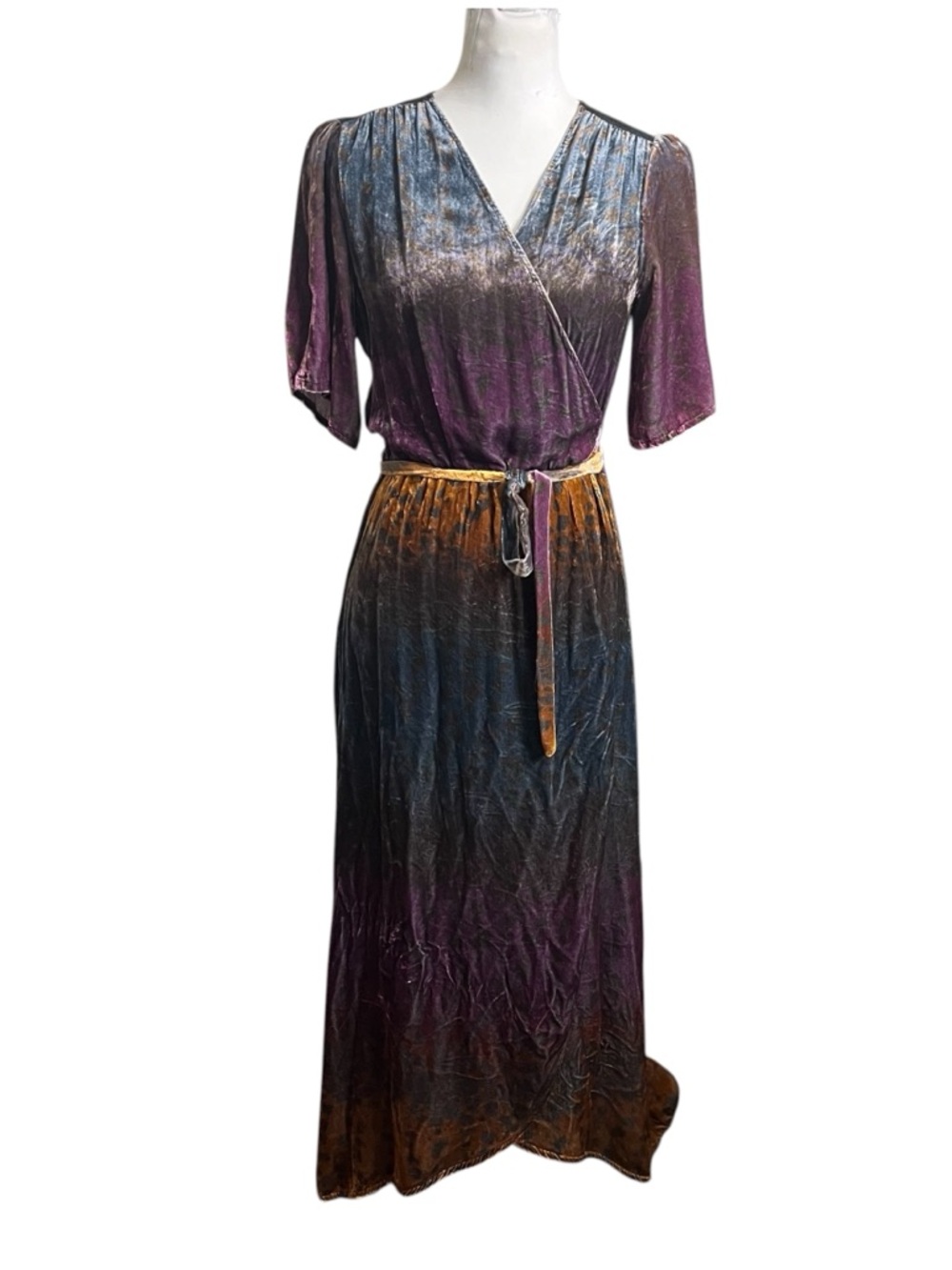 Johnny Was Ombre Cheetah Velvet Wrap Dress Women’s Small Boho Evening Glam - Picture 2 of 8
